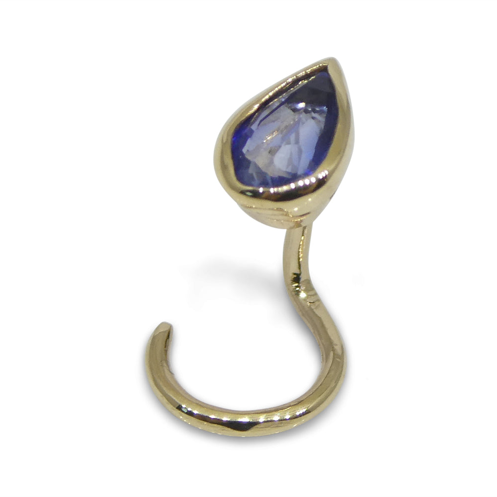 0.40ct Pear Shape Blue Sapphire Nose Ring set in 14k Yellow Gold