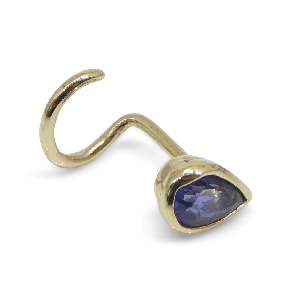 0.40ct Pear Shape Blue Sapphire Nose Ring set in 14k Yellow Gold - Skyjems Wholesale Gemstones