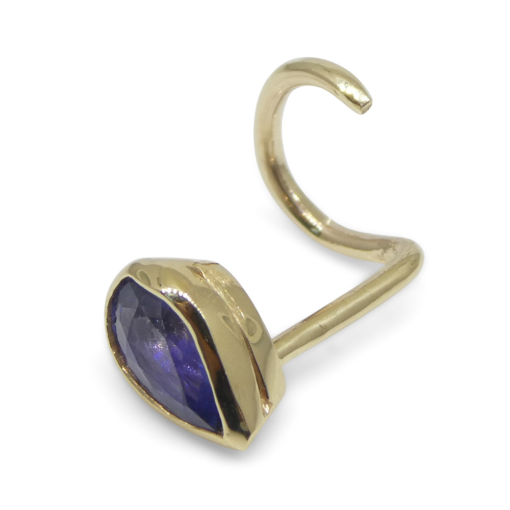 0.40ct Pear Shape Blue Sapphire Nose Ring set in 14k Yellow Gold - Skyjems Wholesale Gemstones