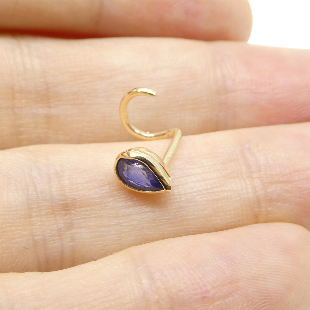 0.40ct Pear Shape Blue Sapphire Nose Ring set in 14k Yellow Gold - Skyjems Wholesale Gemstones