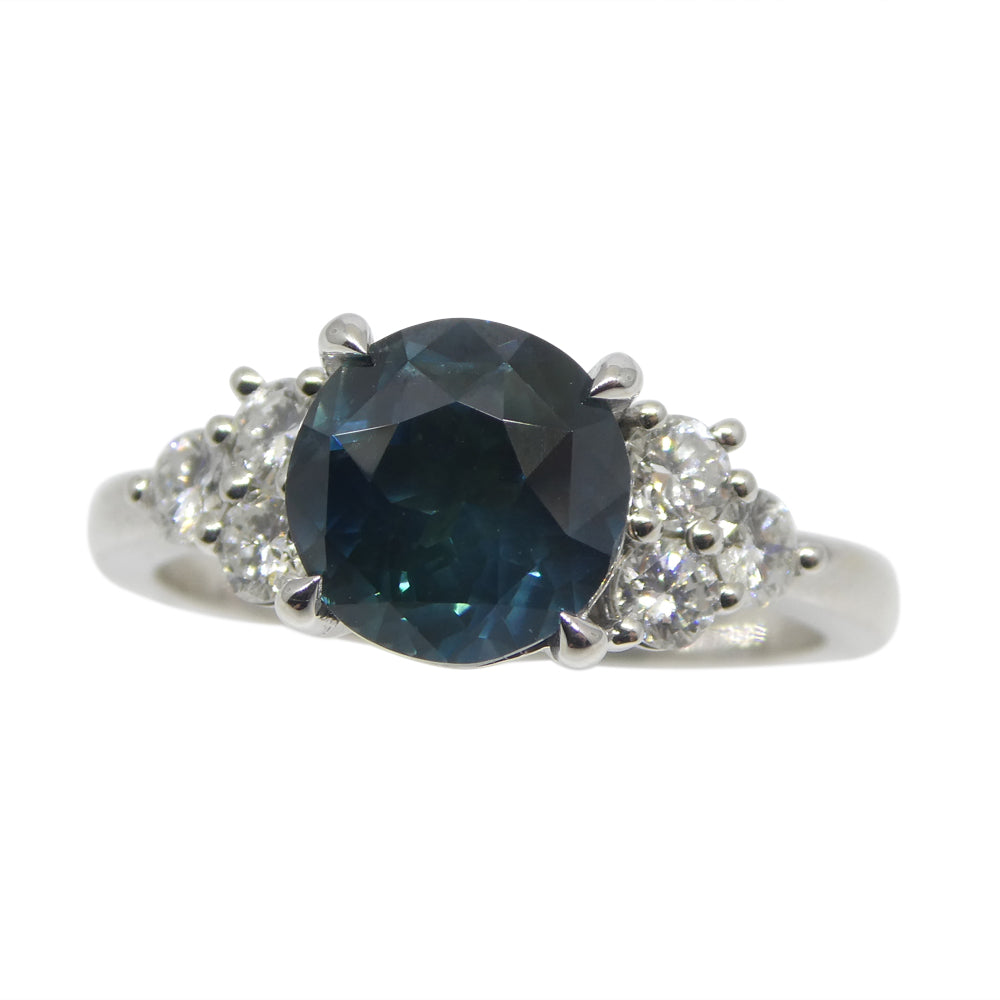 2.80ct Round Teal Blue Sapphire, Diamond Statement or Engagement Ring set in 14k White Gold, GIA Certified Thailand - Skyjems Wholesale Gemstones