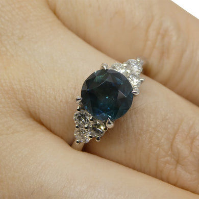2.80ct Round Teal Blue Sapphire, Diamond Statement or Engagement Ring set in 14k White Gold, GIA Certified Thailand - Skyjems Wholesale Gemstones