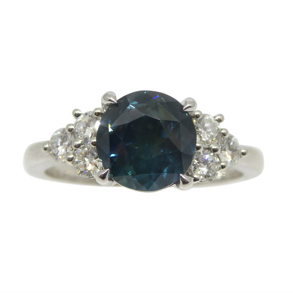 2.80ct Round Teal Blue Sapphire, Diamond Statement or Engagement Ring set in 14k White Gold, GIA Certified Thailand - Skyjems Wholesale Gemstones