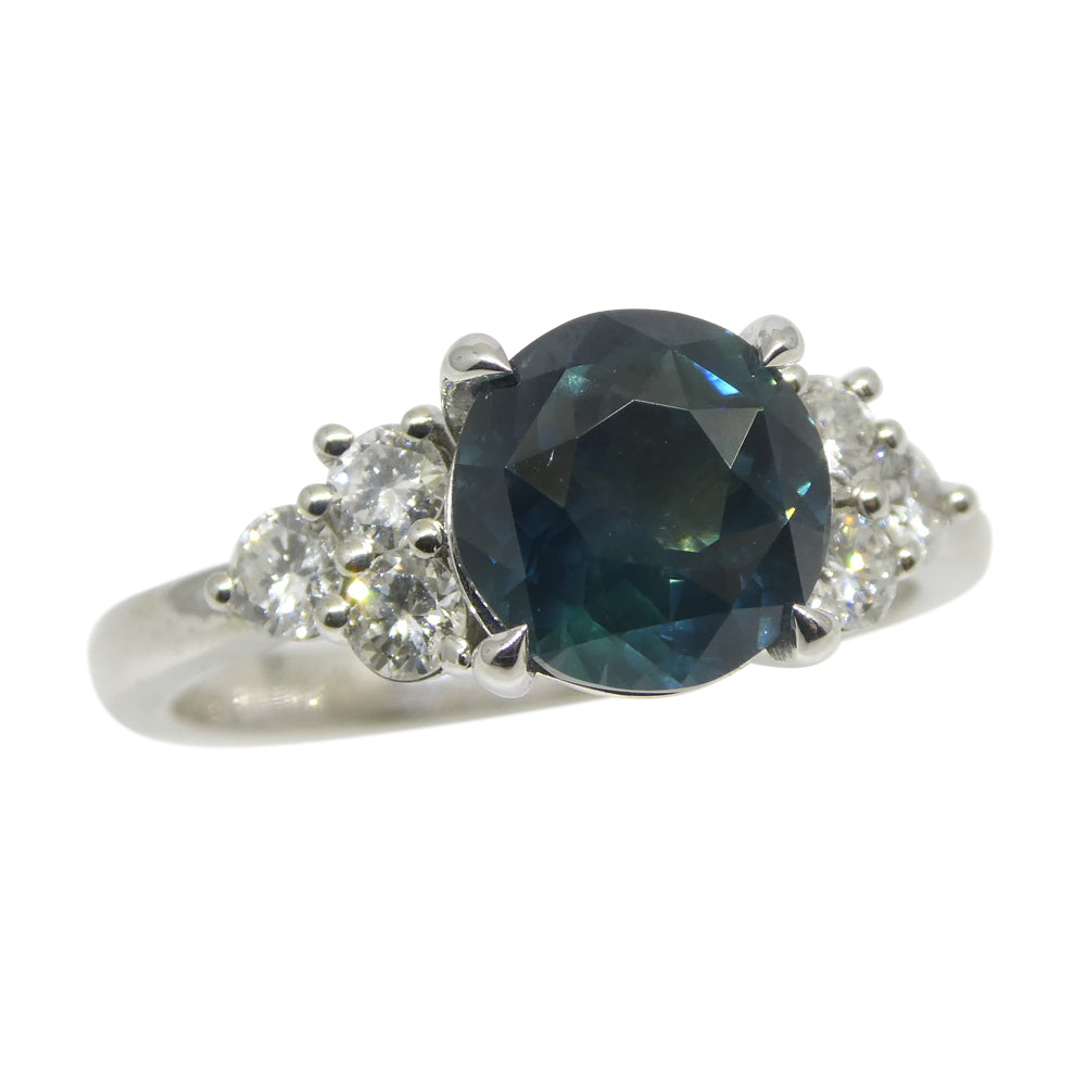 2.80ct Round Teal Blue Sapphire, Diamond Statement or Engagement Ring set in 14k White Gold, GIA Certified Thailand - Skyjems Wholesale Gemstones