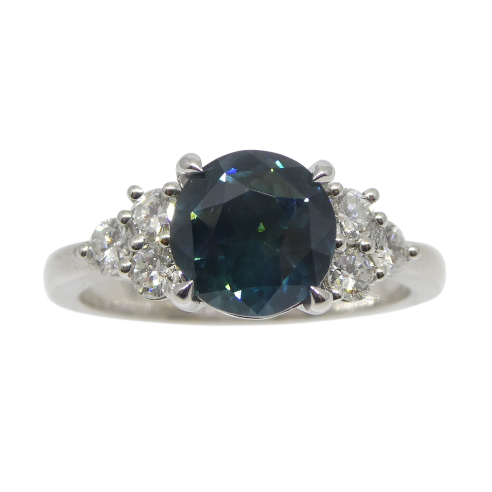 2.80ct Round Teal Blue Sapphire, Diamond Statement or Engagement Ring set in 14k White Gold, GIA Certified Thailand - Skyjems Wholesale Gemstones