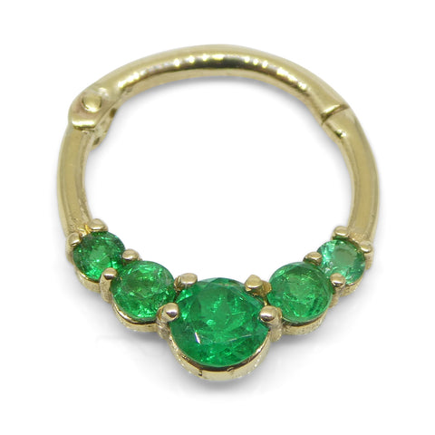 0.32ct Round Green Emerald Hinged 16G 10mm Septum Clicker Ring set in 14k Yellow Gold