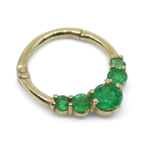 0.32ct Round Green Colombian Emerald Hinged 16G 10mm Septum Clicker Ring set in 14k Yellow Gold