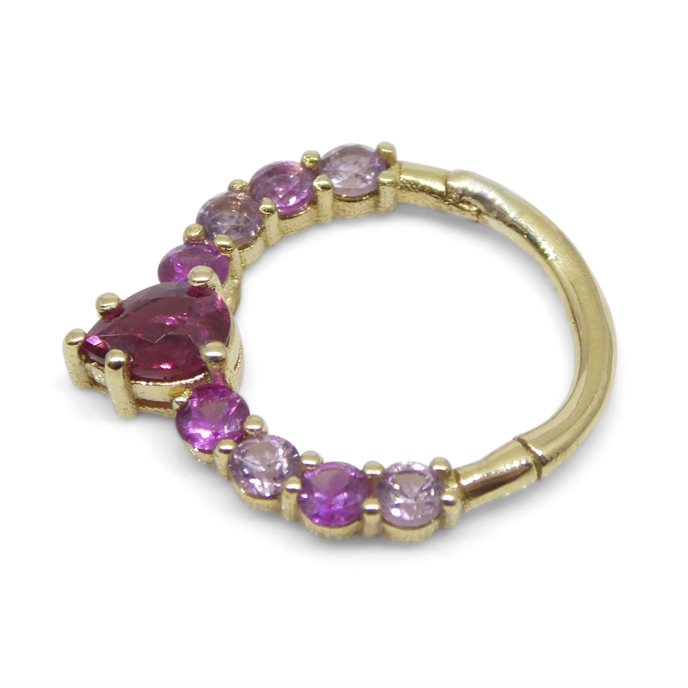 0.85ct Round Ruby and Pink Sapphire Hinged Septum Clicker Ring set in 14k Yellow Gold - Skyjems Wholesale Gemstones