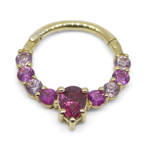 0.85ct Ruby and Pink Sapphire 16G 10mm Hinged Septum Clicker Ring set in 14k Yellow Gold