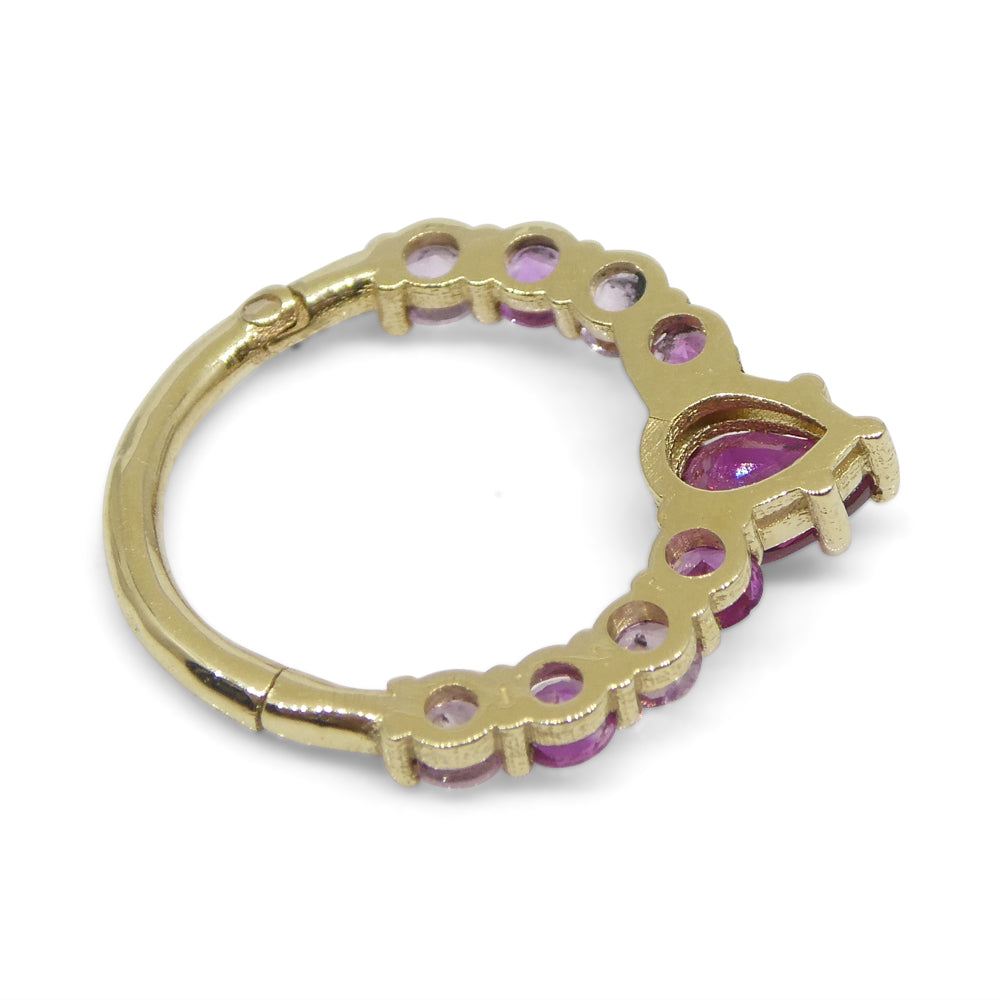 0.85ct Round Ruby and Pink Sapphire Hinged Septum Clicker Ring set in 14k Yellow Gold - Skyjems Wholesale Gemstones