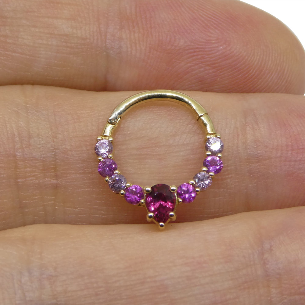 0.85ct Round Ruby and Pink Sapphire Hinged Septum Clicker Ring set in 14k Yellow Gold - Skyjems Wholesale Gemstones