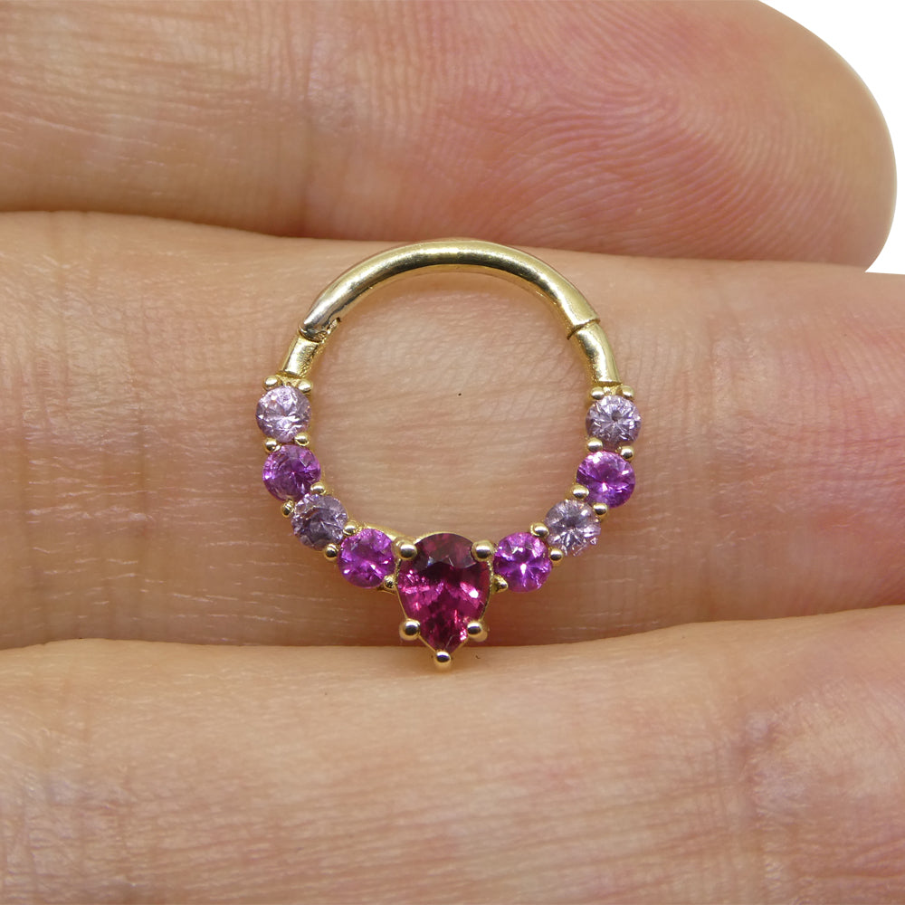 0.85ct Round Ruby and Pink Sapphire Hinged Septum Clicker Ring set in 14k Yellow Gold - Skyjems Wholesale Gemstones