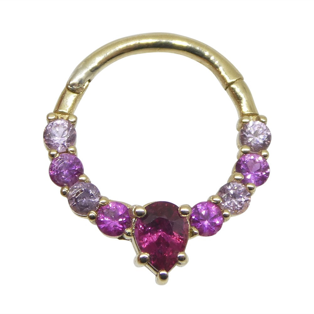 0.85ct Round Ruby and Pink Sapphire Hinged Septum Clicker Ring set in 14k Yellow Gold - Skyjems Wholesale Gemstones