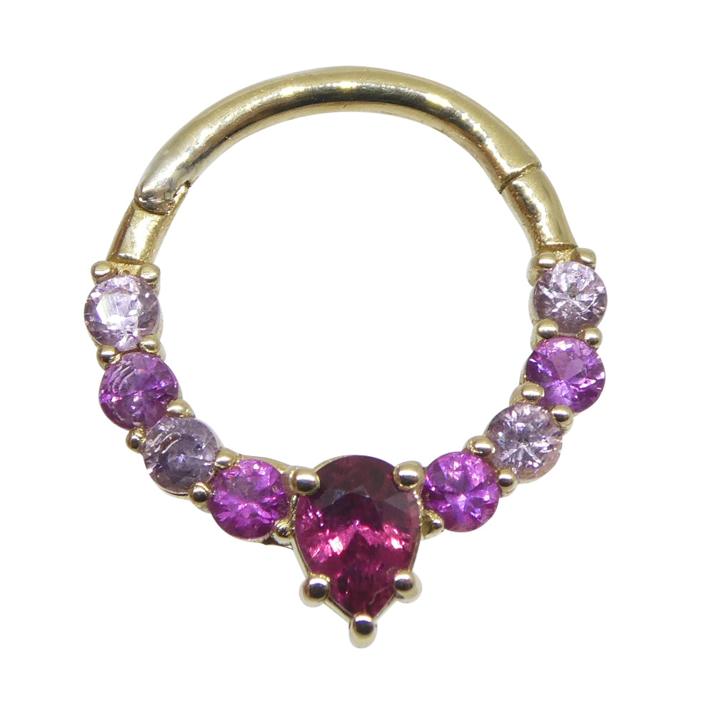 0.85ct Round Ruby and Pink Sapphire Hinged Septum Clicker Ring set in 14k Yellow Gold - Skyjems Wholesale Gemstones