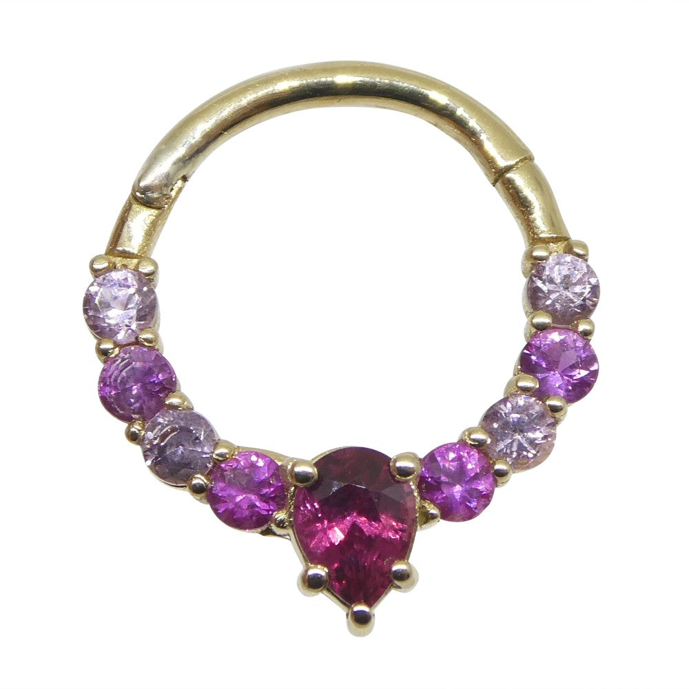 0.85ct Round Ruby and Pink Sapphire Hinged Septum Clicker Ring set in 14k Yellow Gold - Skyjems Wholesale Gemstones