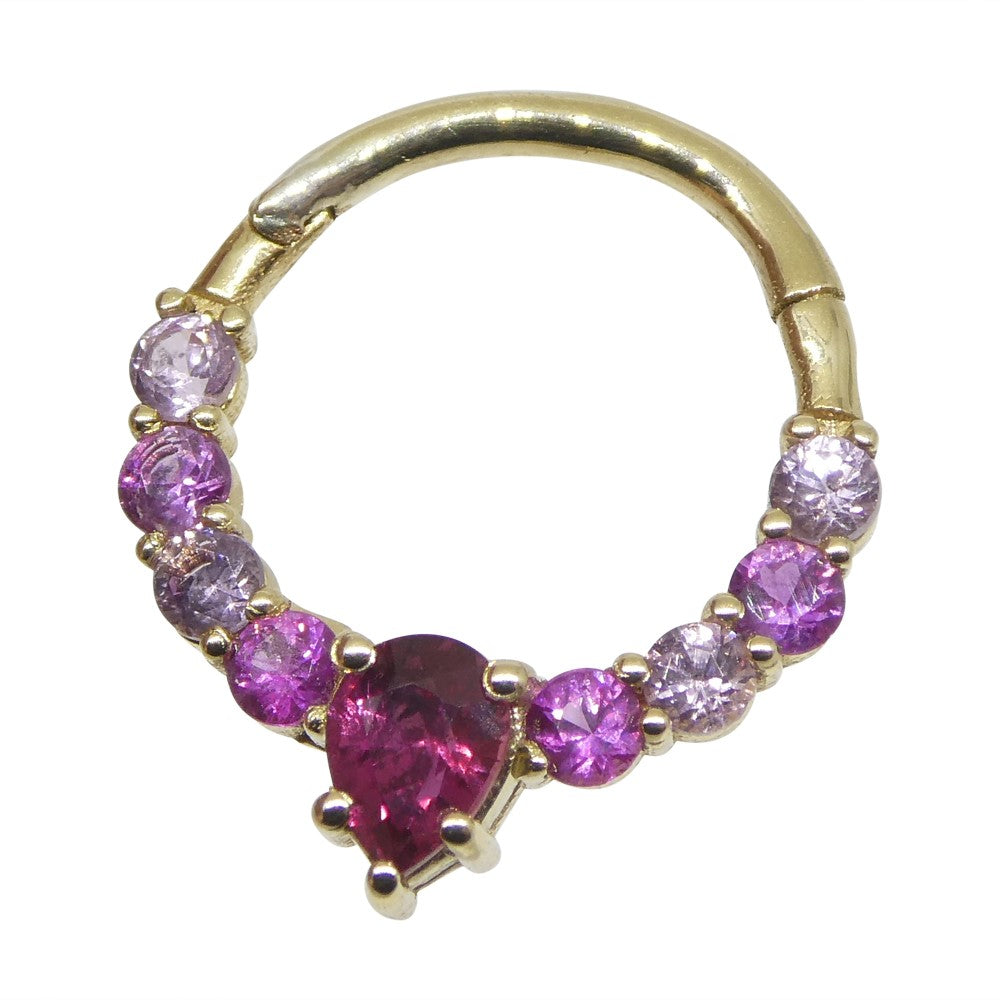 0.85ct Round Ruby and Pink Sapphire Hinged Septum Clicker Ring set in 14k Yellow Gold - Skyjems Wholesale Gemstones