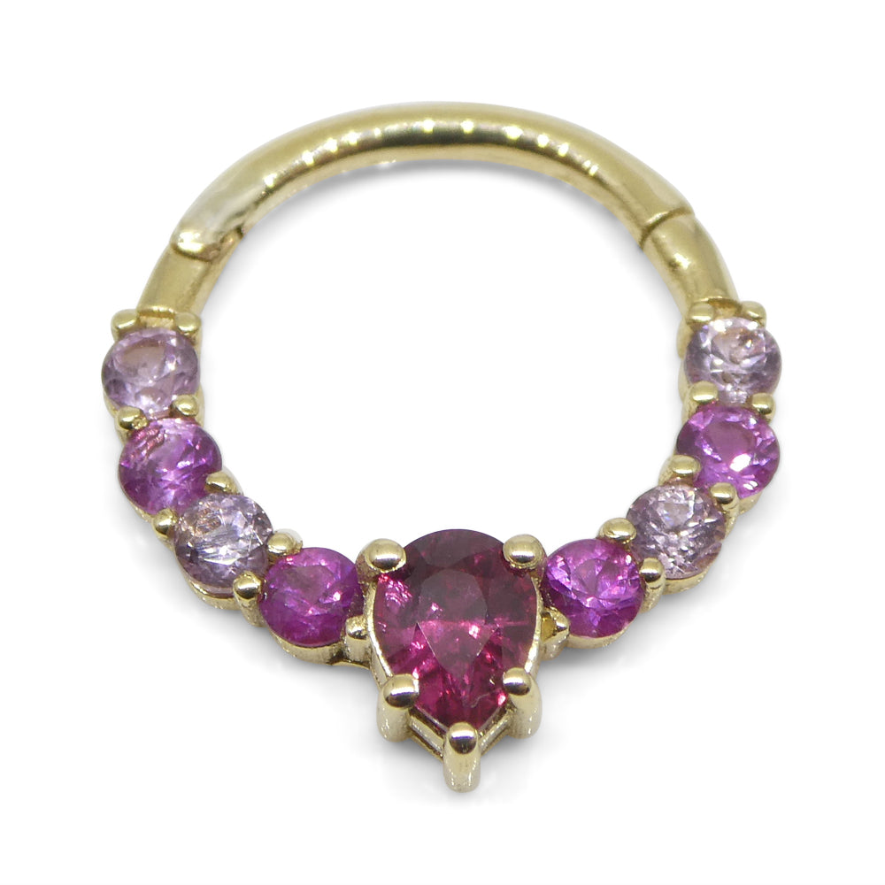 0.85ct Round Ruby and Pink Sapphire Hinged Septum Clicker Ring set in 14k Yellow Gold - Skyjems Wholesale Gemstones