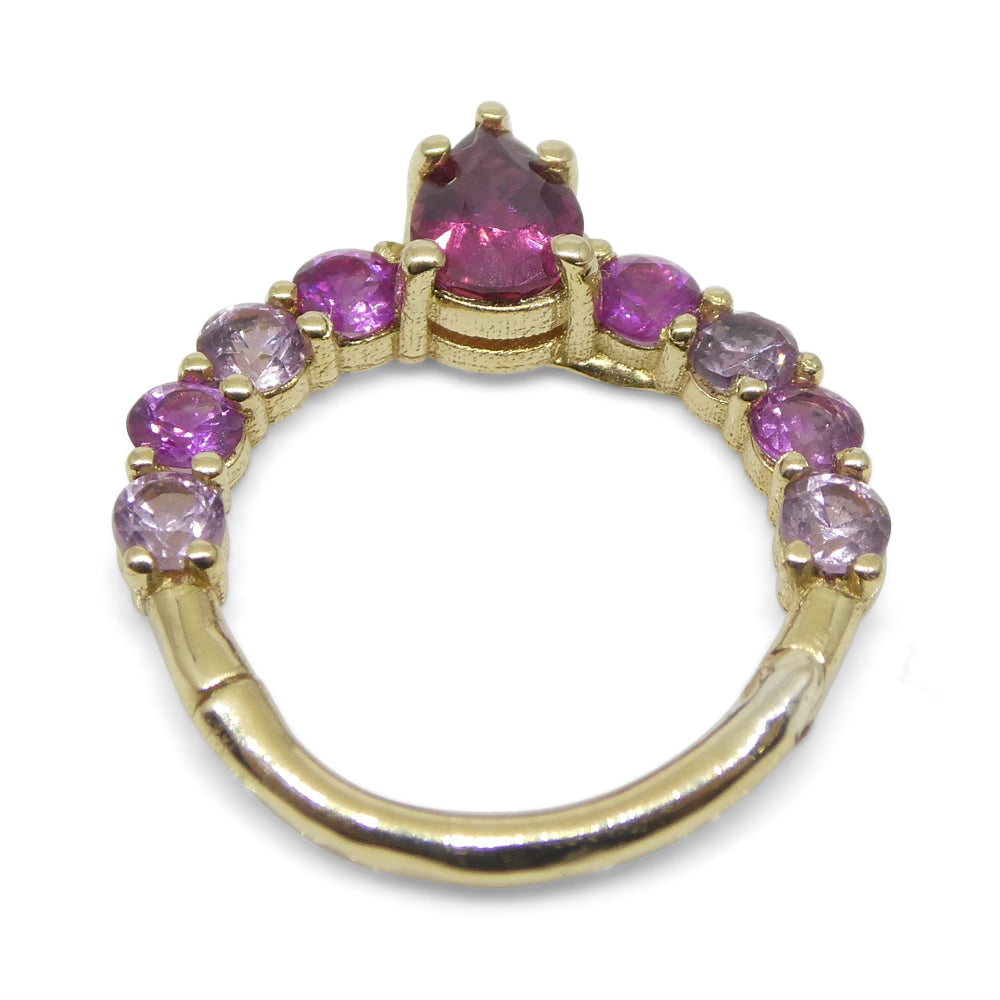 0.85ct Round Ruby and Pink Sapphire Hinged Septum Clicker Ring set in 14k Yellow Gold - Skyjems Wholesale Gemstones