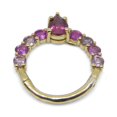 0.85ct Ruby and Pink Sapphire 16G 10mm Hinged Septum Clicker Ring set in 14k Yellow Gold