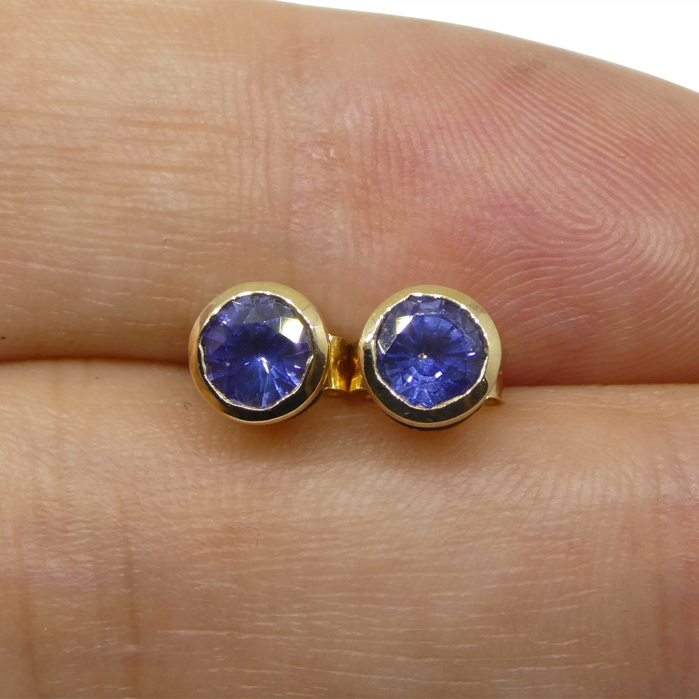 0.96ct Round Blue Sapphire Stud Earrings set in 14k Yellow Gold - Skyjems Wholesale Gemstones