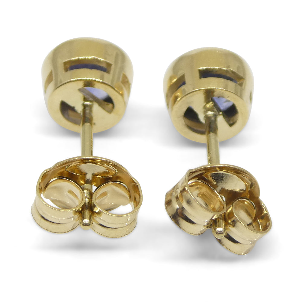 0.96ct Round Blue Sapphire Stud Earrings set in 14k Yellow Gold - Skyjems Wholesale Gemstones