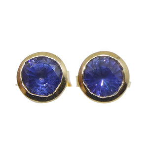 0.96ct Round Blue Sapphire Stud Earrings set in 14k Yellow Gold - Skyjems Wholesale Gemstones