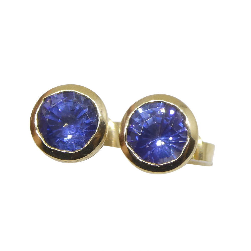 0.96ct Round Blue Sapphire Stud Earrings set in 14k Yellow Gold - Skyjems Wholesale Gemstones