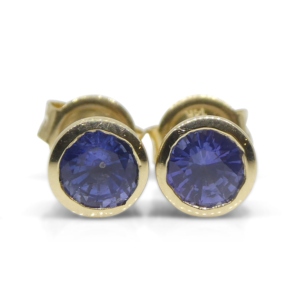 0.96ct Round Blue Sapphire Stud Earrings set in 14k Yellow Gold - Skyjems Wholesale Gemstones