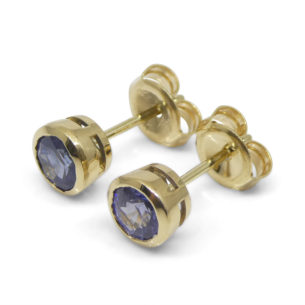 0.96ct Round Blue Sapphire Stud Earrings set in 14k Yellow Gold - Skyjems Wholesale Gemstones