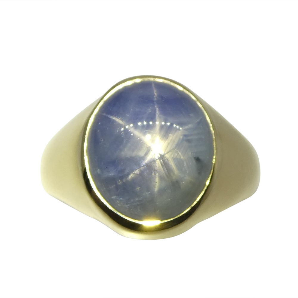 8.08ct Blue Star Sapphire Signet Gent's Ring set in 14k Yellow Gold - Skyjems Wholesale Gemstones