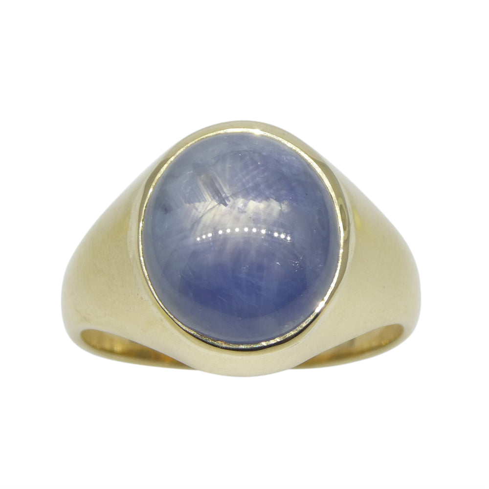 8.08ct Blue Star Sapphire Signet Gent's Ring set in 14k Yellow Gold - Skyjems Wholesale Gemstones