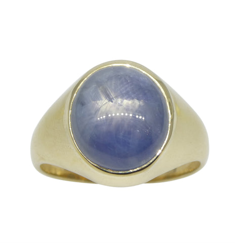 8.08ct Blue Star Sapphire Signet Gent's Ring set in 14k Yellow Gold