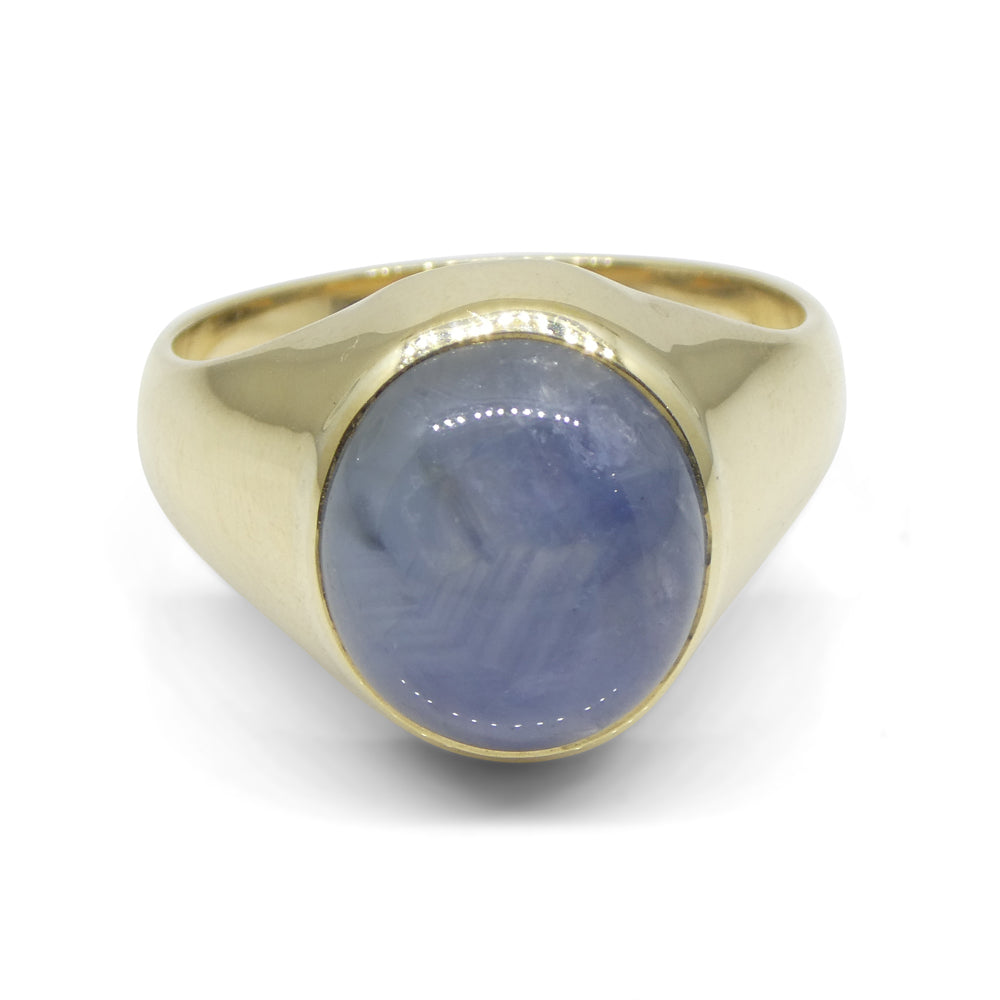 8.08ct Blue Star Sapphire Signet Gent's Ring set in 14k Yellow Gold - Skyjems Wholesale Gemstones