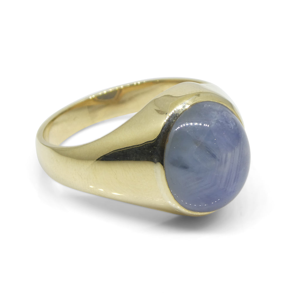 8.08ct Blue Star Sapphire Signet Gent's Ring set in 14k Yellow Gold - Skyjems Wholesale Gemstones