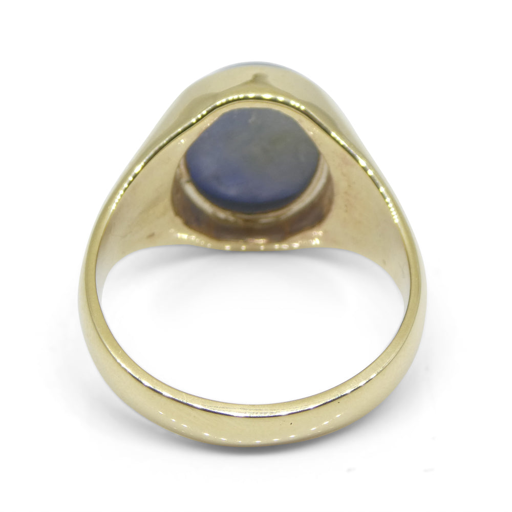 8.08ct Blue Star Sapphire Signet Gent's Ring set in 14k Yellow Gold - Skyjems Wholesale Gemstones