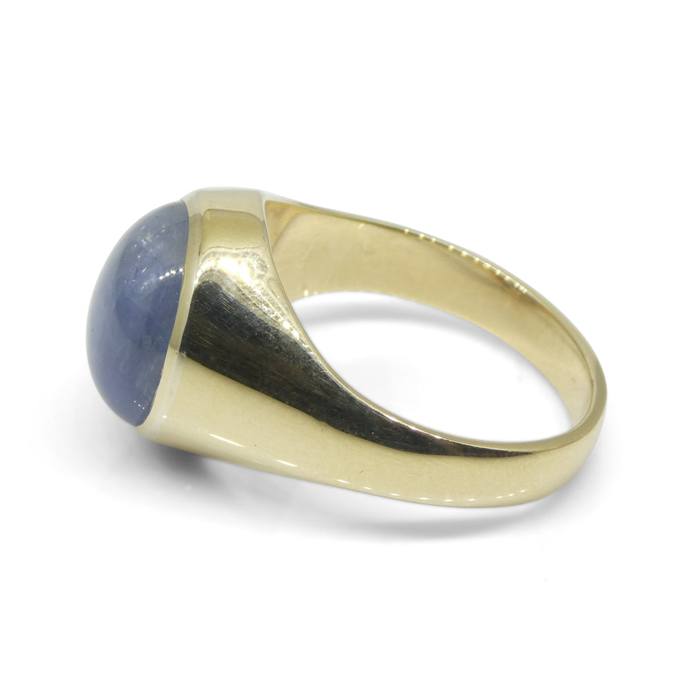 8.08ct Blue Star Sapphire Signet Gent's Ring set in 14k Yellow Gold - Skyjems Wholesale Gemstones