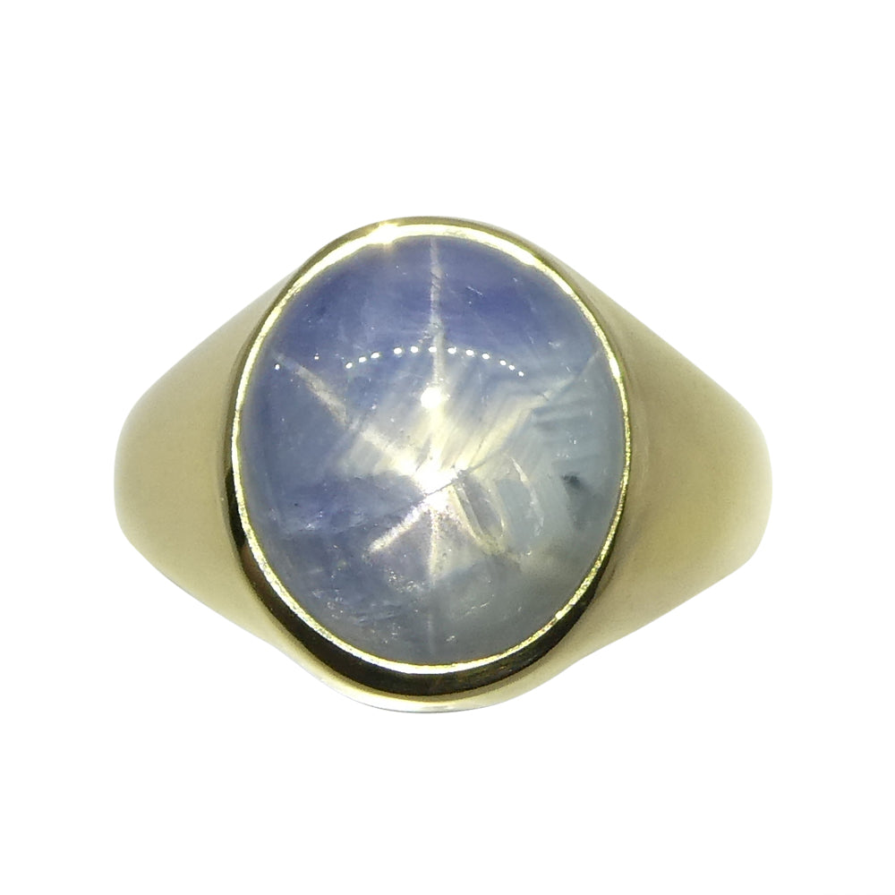 8.08ct Blue Star Sapphire Signet Gent's Ring set in 14k Yellow Gold - Skyjems Wholesale Gemstones