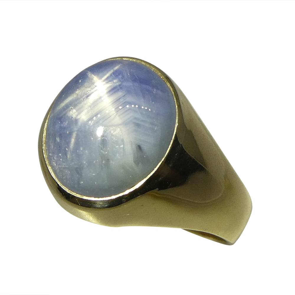 8.08ct Blue Star Sapphire Signet Gent's Ring set in 14k Yellow Gold - Skyjems Wholesale Gemstones