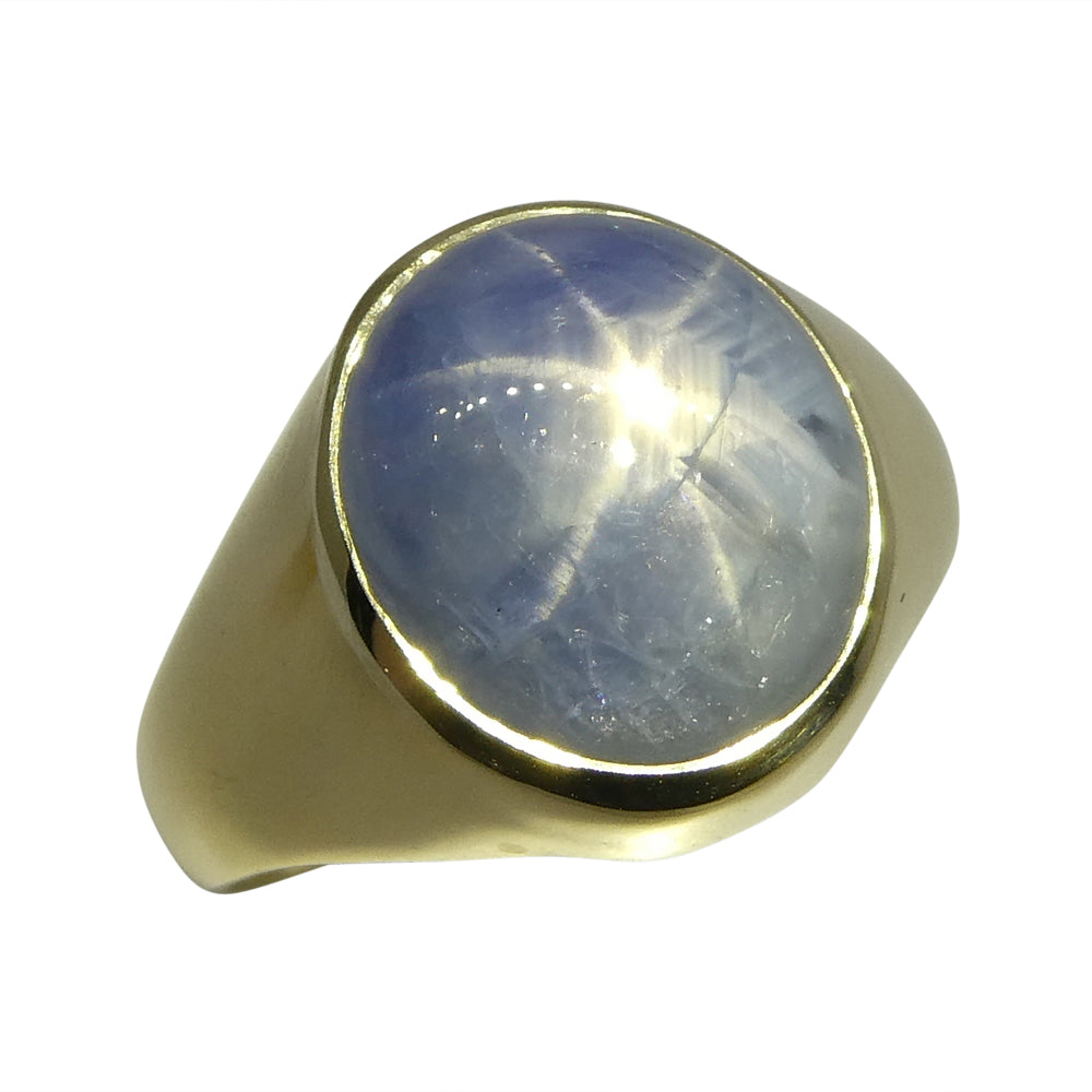 8.08ct Blue Star Sapphire Signet Gent's Ring set in 14k Yellow Gold - Skyjems Wholesale Gemstones