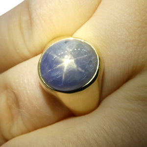 8.08ct Blue Star Sapphire Signet Gent's Ring set in 14k Yellow Gold - Skyjems Wholesale Gemstones