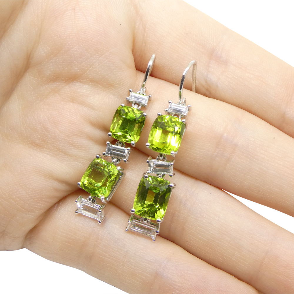 10.70ct Peridot, 1.80ct White Sapphire Earrings in 14k White Gold - Skyjems Wholesale Gemstones