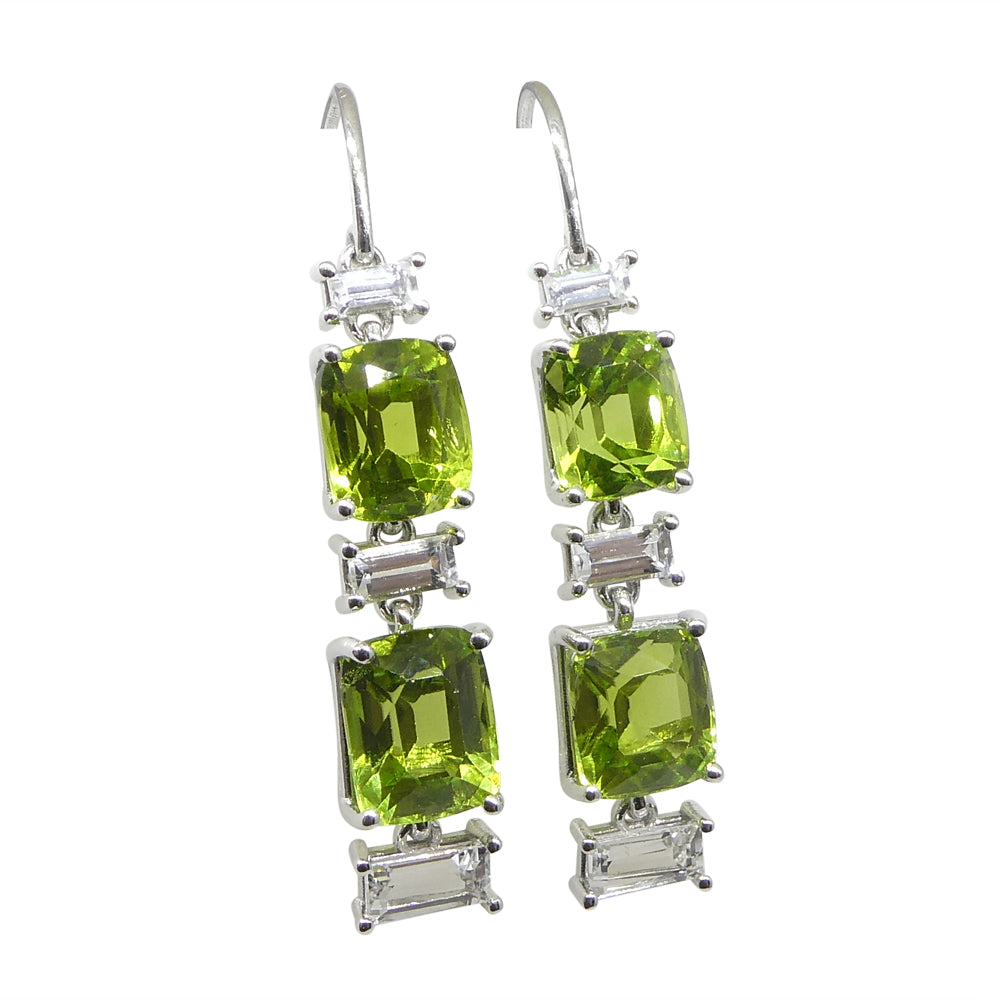 10.70ct Peridot, 1.80ct White Sapphire Earrings in 14k White Gold - Skyjems Wholesale Gemstones