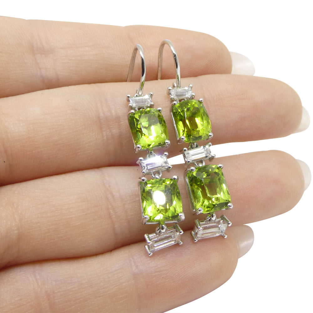 10.70ct Peridot, 1.80ct White Sapphire Earrings in 14k White Gold - Skyjems Wholesale Gemstones