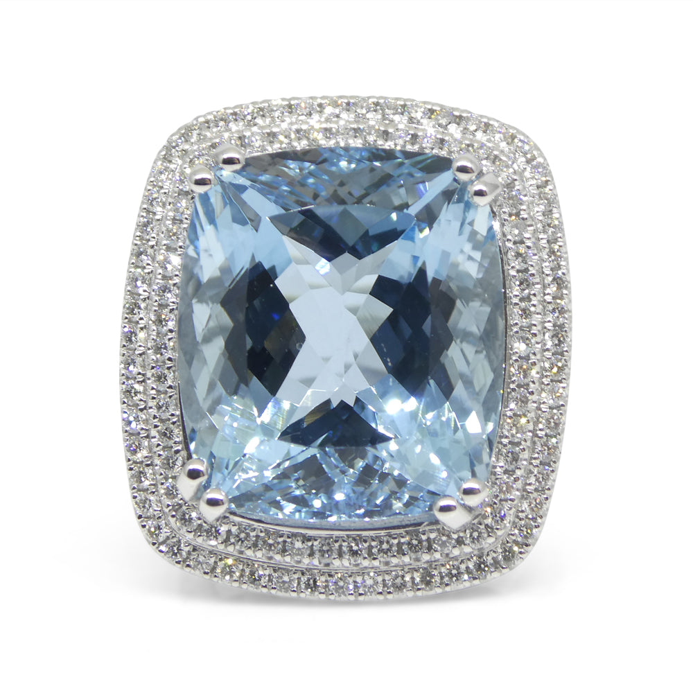 19.64ct Aquamarine, Diamond Cocktail/Statement Ring in 18K White Gold - Skyjems Wholesale Gemstones