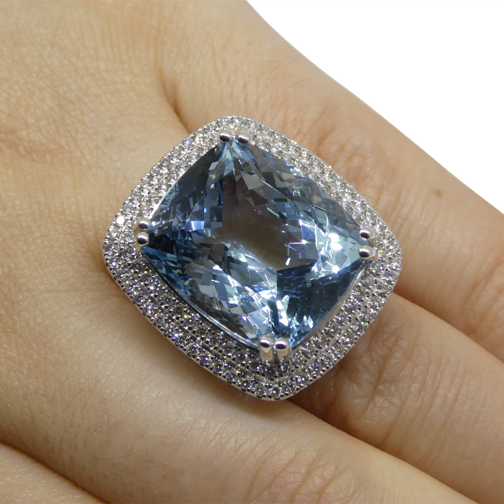 19.64ct Aquamarine, Diamond Cocktail/Statement Ring in 18K White Gold - Skyjems Wholesale Gemstones