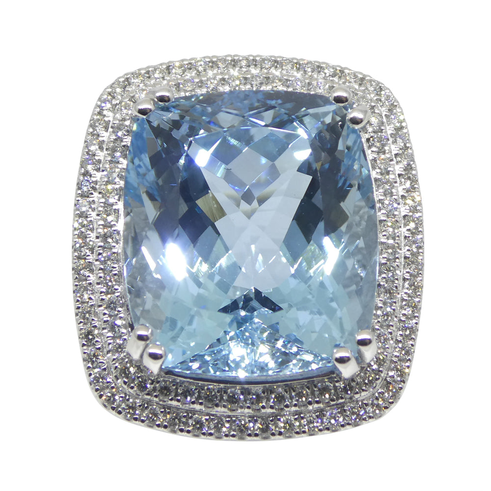 19.64ct Aquamarine, Diamond Cocktail/Statement Ring in 18K White Gold - Skyjems Wholesale Gemstones