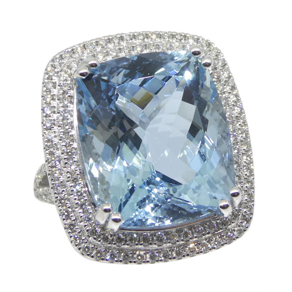 19.64ct Aquamarine, Diamond Cocktail/Statement Ring in 18K White Gold - Skyjems Wholesale Gemstones