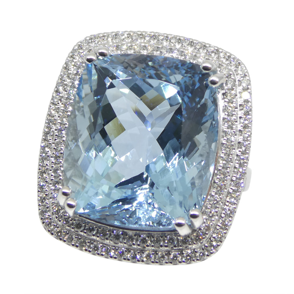 19.64ct Aquamarine, Diamond Cocktail/Statement Ring in 18K White Gold - Skyjems Wholesale Gemstones