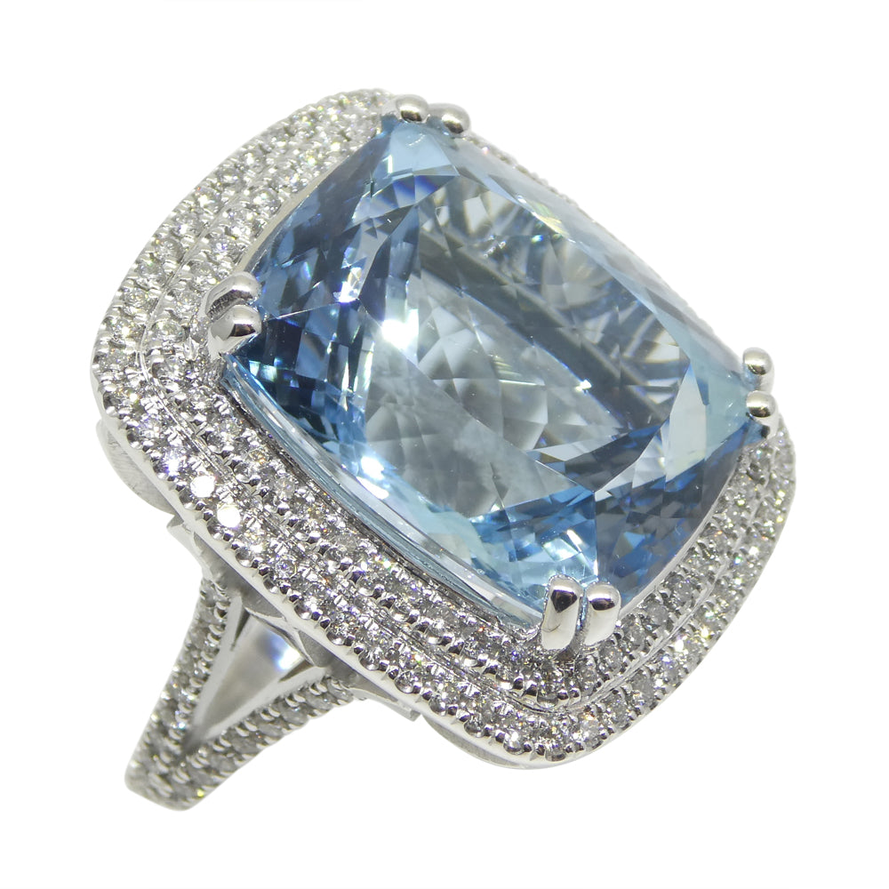 19.64ct Aquamarine, Diamond Cocktail/Statement Ring in 18K White Gold - Skyjems Wholesale Gemstones