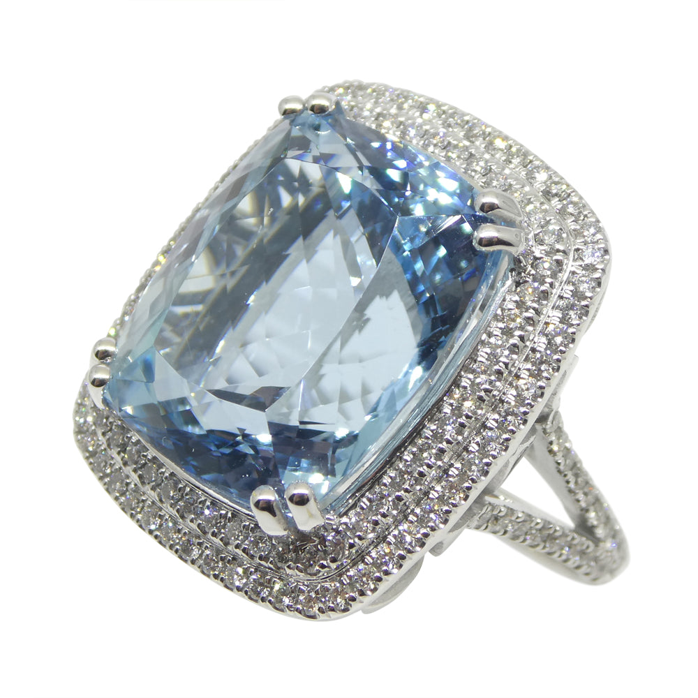 19.64ct Aquamarine, Diamond Cocktail/Statement Ring in 18K White Gold - Skyjems Wholesale Gemstones